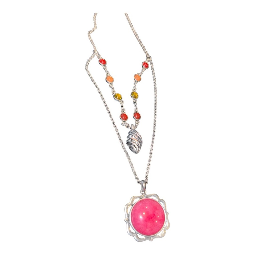 Lucky Brand Silver Tone pendant necklace w/colored stones. JB1